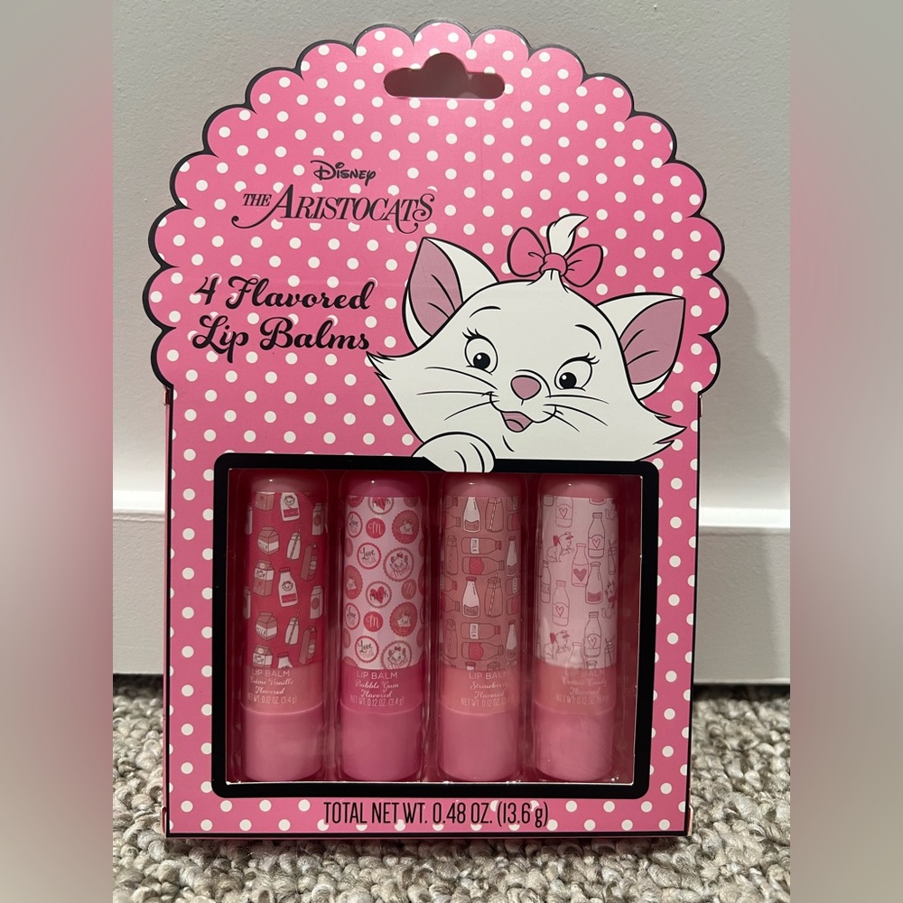 Disney Aristocats 4 Flavored Lip Balm Set Marie Pink Polka Dot New Sealed